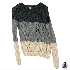Forever 21 tri-Color colorblock grey Creme cable knit sweater small